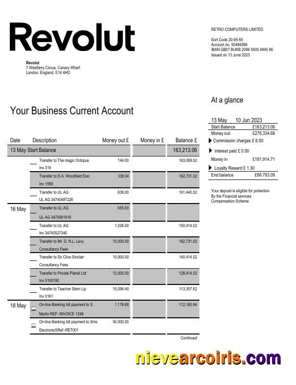 Revolut Bank firm account statement